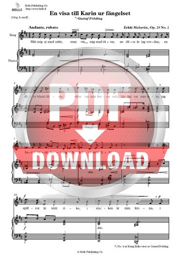 Melartin, Erkki: En visa till Karin ur f&auml;ngelset, Op. 29 No. 2